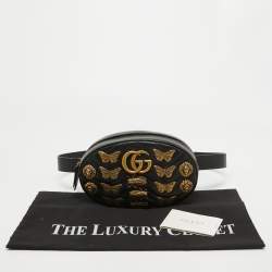 Pre Owned Gucci Black Matelassé Leather GG Marmont Animal Stud Belt Bag