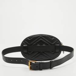 Pre Owned Gucci Black Matelassé Leather GG Marmont Animal Stud Belt Bag