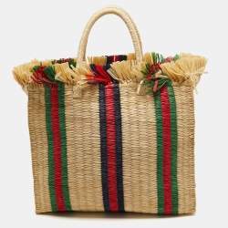 Gucci Natural/Multicolor Woven Straw Cestino Tote