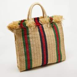 Gucci Natural/Multicolor Woven Straw Cestino Tote