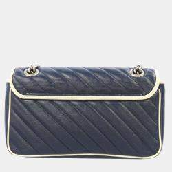 Pre Owned Gucci Blue Leather GG Marmont Shoulder Bag
