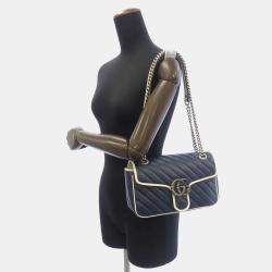 Pre Owned Gucci Blue Leather GG Marmont Shoulder Bag