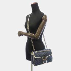 Pre Owned Gucci Blue Leather GG Marmont Shoulder Bag