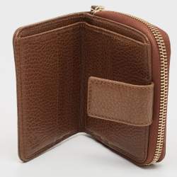 Gucci Brown/Beige GG Canvas Leather Zip Around Compact Wallet