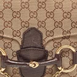 Pre Owned Gucci Ebony/Beige GG Canvas and Leather Horsebit Shoulder Bag