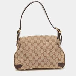 Pre Owned Gucci Ebony/Beige GG Canvas and Leather Horsebit Shoulder Bag