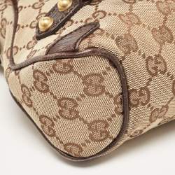 Pre Owned Gucci Ebony/Beige GG Canvas and Leather Horsebit Shoulder Bag