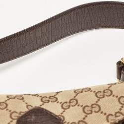 Pre Owned Gucci Ebony/Beige GG Canvas and Leather Horsebit Shoulder Bag