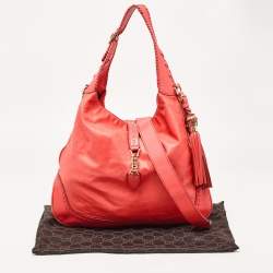 Gucci Coral Red Leather Large New Jackie Hobo