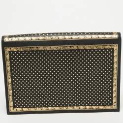 Gucci Black/Gold Leather Printed GUCCY Portfolio Clutch 