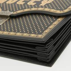 Gucci Black/Gold Leather Printed GUCCY Portfolio Clutch 