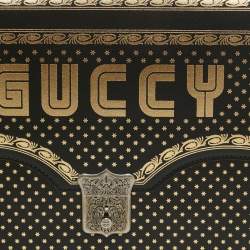 Gucci Black/Gold Leather Printed GUCCY Portfolio Clutch 