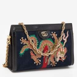 Pre Owned Gucci Blue/Black Suede andLeather Ophidia Chain Bag