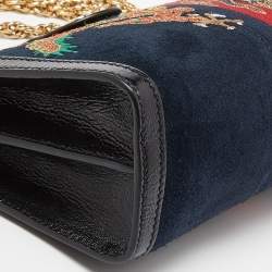 Pre Owned Gucci Blue/Black Suede andLeather Ophidia Chain Bag