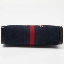 Pre Owned Gucci Blue/Black Suede andLeather Ophidia Chain Bag