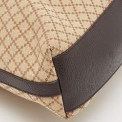 Pre Owned Gucci Beige/Brown Diamante Canvas and Leather Village Double G Hobo