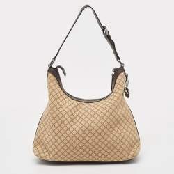 Pre Owned Gucci Beige/Brown Diamante Canvas and Leather Village Double G Hobo