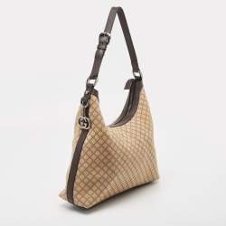 Pre Owned Gucci Beige/Brown Diamante Canvas and Leather Village Double G Hobo