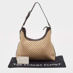 Pre Owned Gucci Beige/Brown Diamante Canvas and Leather Village Double G Hobo