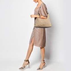 Pre Owned Gucci Beige/Brown Diamante Canvas and Leather Village Double G Hobo