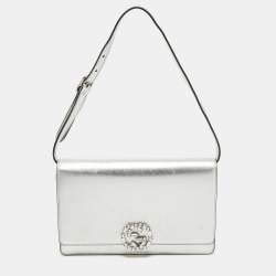 Pre Owned Gucci Silver Leather Crystal Embellished Broadway Shoulder Bag