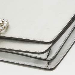 Pre Owned Gucci Silver Leather Crystal Embellished Broadway Shoulder Bag