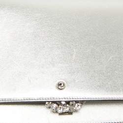 Pre Owned Gucci Silver Leather Crystal Embellished Broadway Shoulder Bag