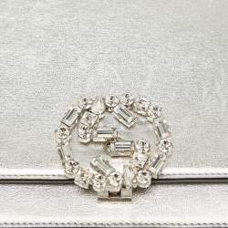 Pre Owned Gucci Silver Leather Crystal Embellished Broadway Shoulder Bag