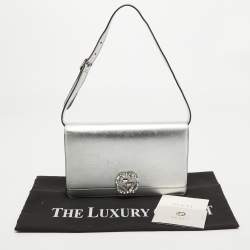 Pre Owned Gucci Silver Leather Crystal Embellished Broadway Shoulder Bag