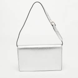 Pre Owned Gucci Silver Leather Crystal Embellished Broadway Shoulder Bag