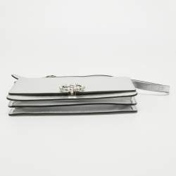 Pre Owned Gucci Silver Leather Crystal Embellished Broadway Shoulder Bag