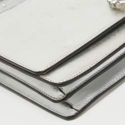 Pre Owned Gucci Silver Leather Crystal Embellished Broadway Shoulder Bag