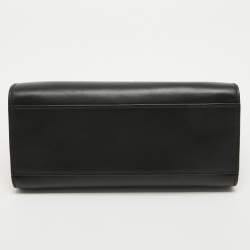 Pre Owned Gucci Black Smooth Leather Mini Nymphaea Bamboo Top Handle Bag