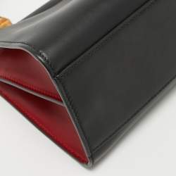 Pre Owned Gucci Black Smooth Leather Mini Nymphaea Bamboo Top Handle Bag