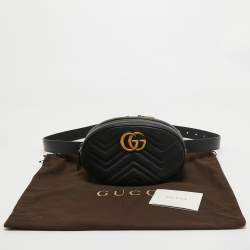 Pre Owned Gucci Black Matelassé Leather GG Marmont Belt Bag