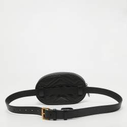 Pre Owned Gucci Black Matelassé Leather GG Marmont Belt Bag