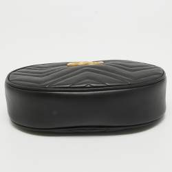 Pre Owned Gucci Black Matelassé Leather GG Marmont Belt Bag