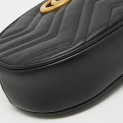 Pre Owned Gucci Black Matelassé Leather GG Marmont Belt Bag