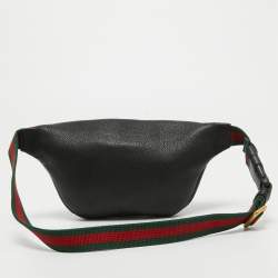 Pre Owned Gucci Black Leather Logo Web Belt Bag