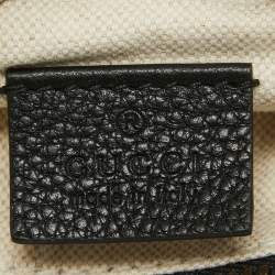 Pre Owned Gucci Black Leather Logo Web Belt Bag