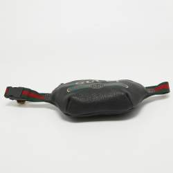 Pre Owned Gucci Black Leather Logo Web Belt Bag