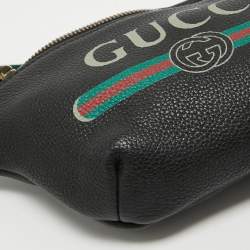 Pre Owned Gucci Black Leather Logo Web Belt Bag