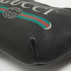 Pre Owned Gucci Black Leather Logo Web Belt Bag
