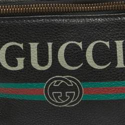 Pre Owned Gucci Black Leather Logo Web Belt Bag