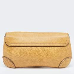 Pre Owned Gucci Mustard Leather Horsebit Clutch