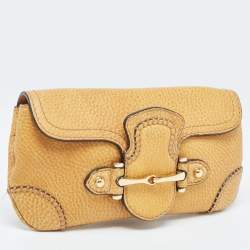 Pre Owned Gucci Mustard Leather Horsebit Clutch