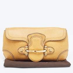 Pre Owned Gucci Mustard Leather Horsebit Clutch