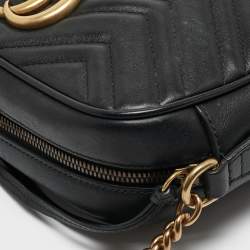 Gucci Black Matelassé Leather Small GG Marmont Shoulder Bag