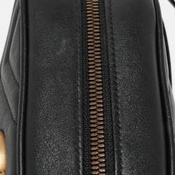 Gucci Black Matelassé Leather Small GG Marmont Shoulder Bag