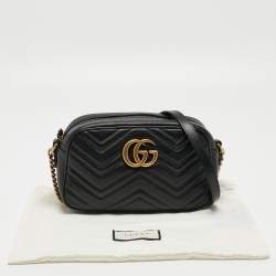 Gucci Black Matelassé Leather Small GG Marmont Shoulder Bag